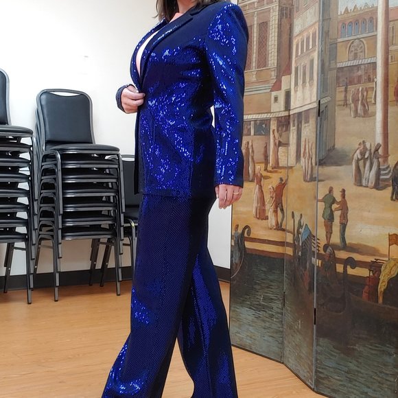 St. John Couture Indigo Paillette Pantsuit - Picture 1 of 10